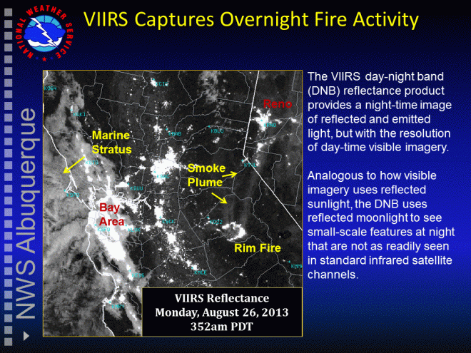VIIRS Reflectance Product at 353am PDT August 26, 2013.