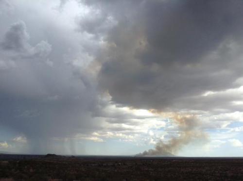 Figure 2. A distant view of the Fort Craig wildfire captured by the New Mexico State Climatologist, Dave DuBois, around 830am, July 27, 2015. 